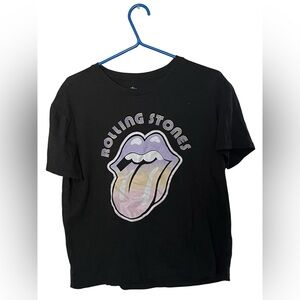 Rolling Stones Black Short Sleeve Tee with Iconic Logo
